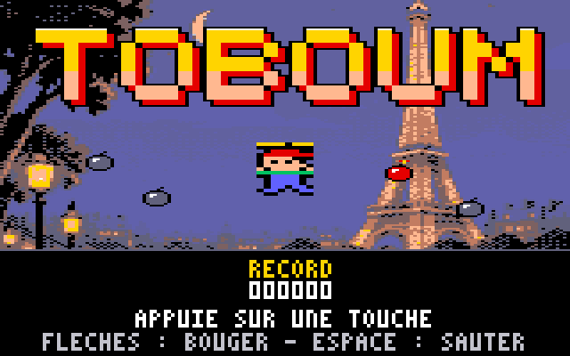 Écran titre de TOboum avec le record.